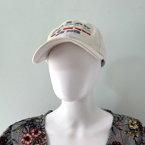 Coach Logo Rainbow Striped Women's Baseball Cap Hat - Picture 11 of 13